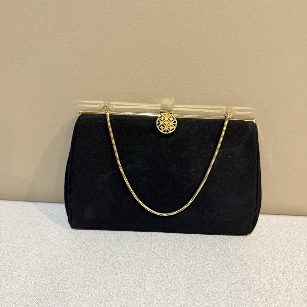 Harry Levine‎ Vintage Black Evening Clutch Purse Attached Coin Purse Rear